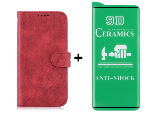 9D SKLO + PÚZDRO pre Samsung Galaxy Note 20 Ultra - Knižkové Solid červené