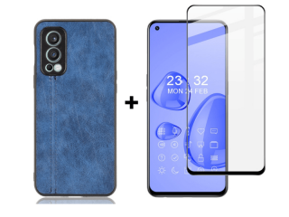 9D SKLO + PÚZDRO 2v1 pre OnePlus Nord 2 5G - Silikónové Sewing modré