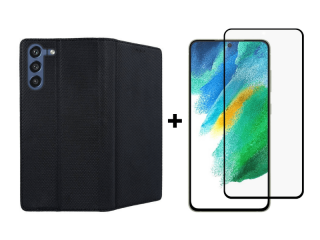 9D SKLO + PÚZDRO 2v1 pre Samsung Galaxy S21 FE 5G - Knížkove Magnet čierne