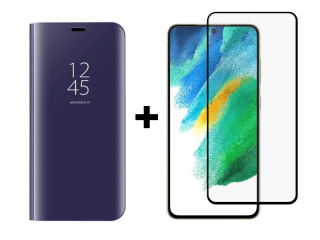 9D SKLO + PÚZDRO 2v1 pre Samsung Galaxy S21 FE 5G - Knížkove Clear View modré