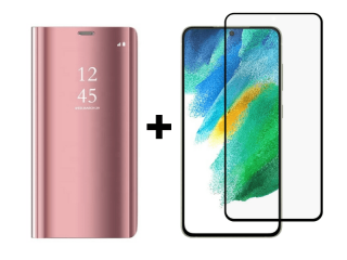 9D SKLO + PÚZDRO 2v1 pre Samsung Galaxy S21 FE 5G - Knížkove Clear View ružové