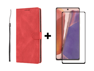 9D SKLO + PÚZDRO 2v1 pre Samsung Galaxy Note 20 - Knižkové Solid červené
