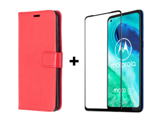 9D SKLO + PÚZDRO 2v1 pre Motorola Moto G8 - Knižkové Solid červené