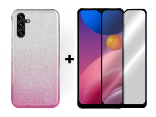 9D SKLO + PÚZDRO 2v1 pre Samsung Galaxy A13 5G - Glitter ružovo strieborné