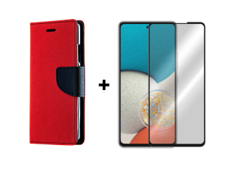 9D SKLO + PÚZDRO 2v1 pre Samsung Galaxy A53 5G - Knižkové Smart Fancy červené