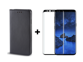 9D SKLO + PÚZDRO 2v1 pre Samsung Galaxy S8 - Knižkové magnet čierne