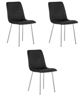 Stolička LAVA - čierny zamat / chrómové nohy x 3